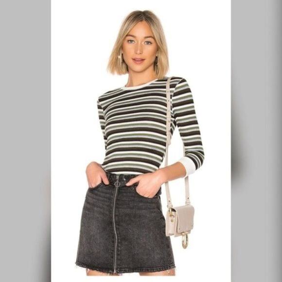 Free People Good on You Army Stripe Round Hem Striped Top Size Medium - Picture 8 of 9